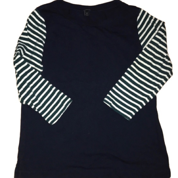 J. Crew Tops - J Crew green white and navy 3/4 sleeve tee
